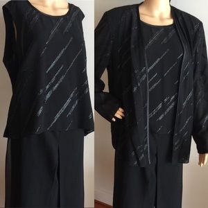 SHIMMERY & FLOWING Black 3-piece pants set